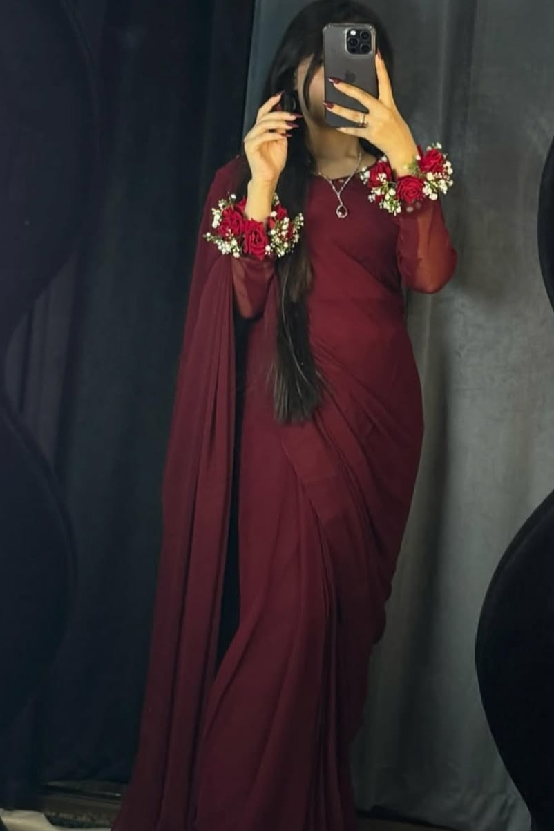MAROON CHIFFON SAREE