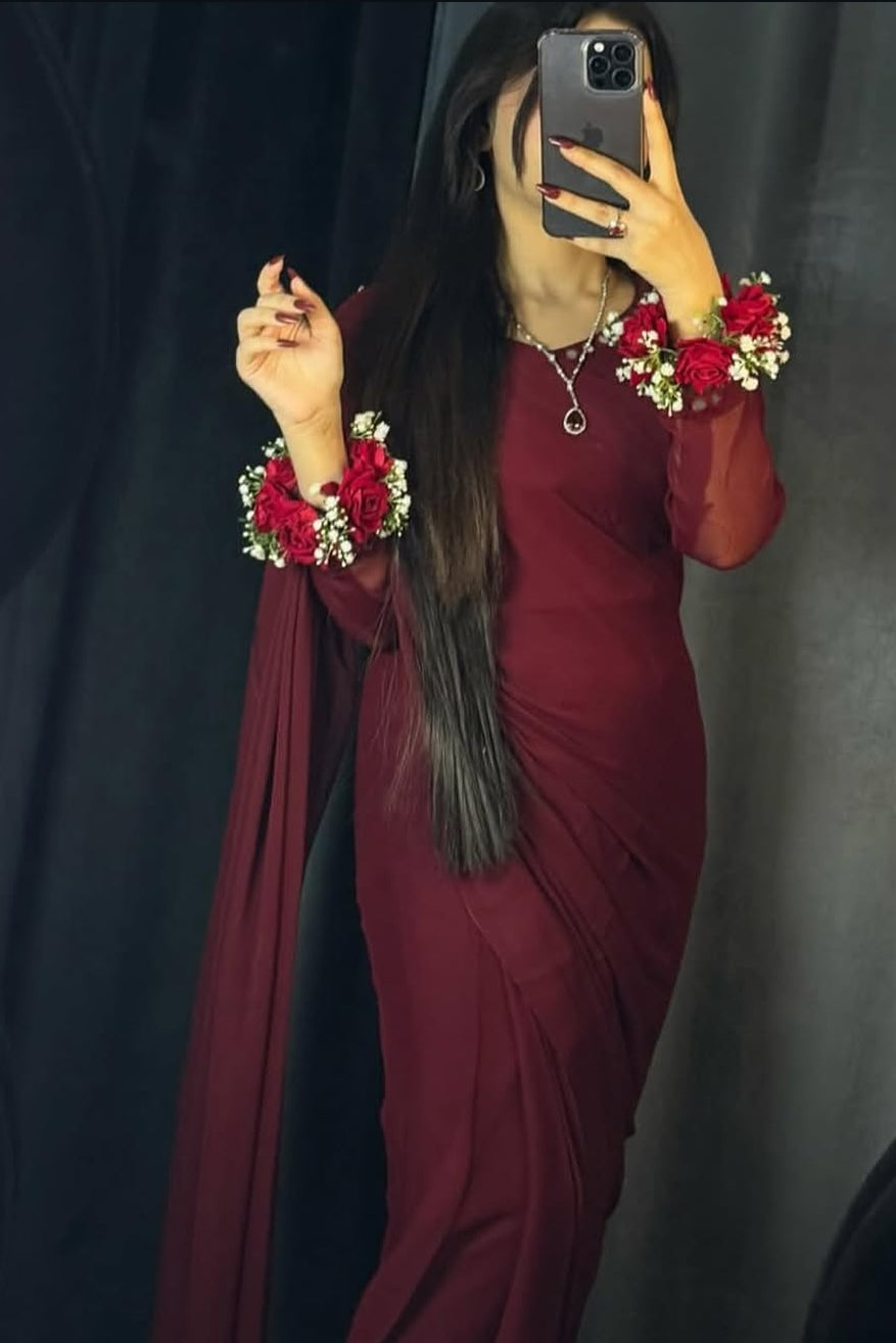 MAROON CHIFFON SAREE