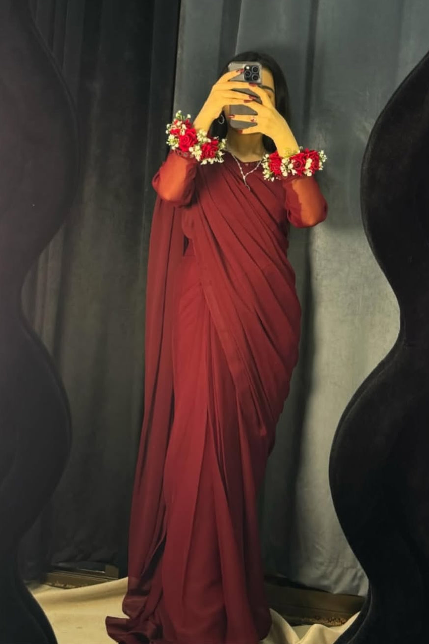 MAROON CHIFFON SAREE
