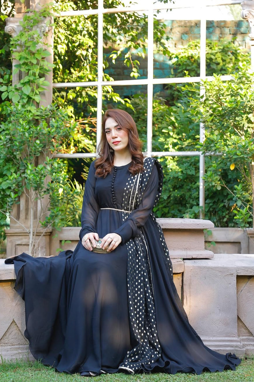 Black Zari Floral Maxi