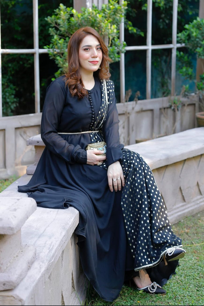 Black Zari Floral Maxi