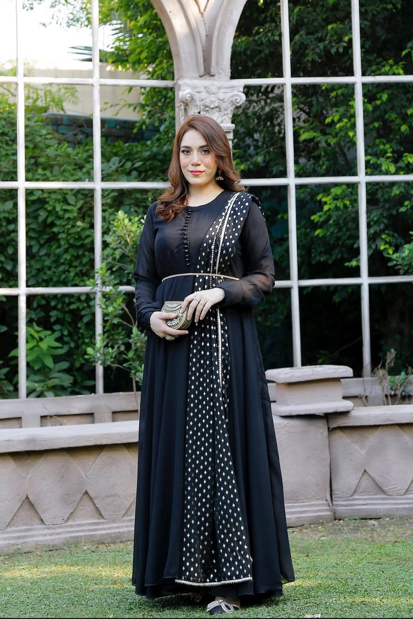 Black Zari Floral Maxi