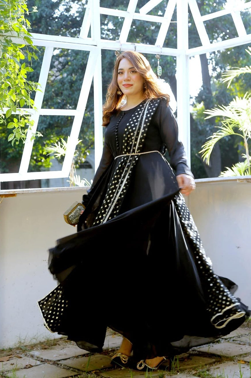 Black Zari Floral Maxi