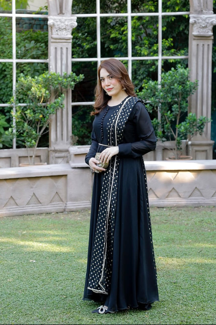 Black Zari Floral Maxi