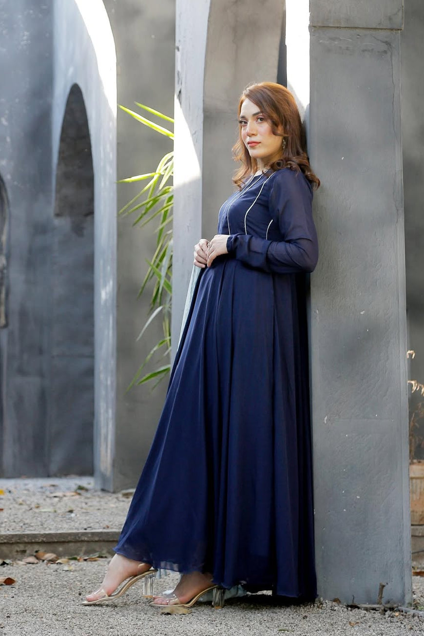 Blue Zari Floral Maxi