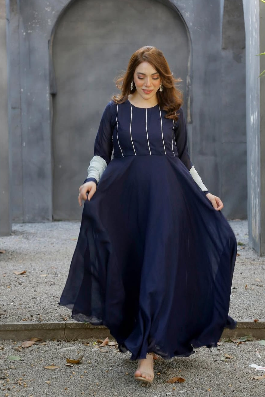 Blue Zari Floral Maxi