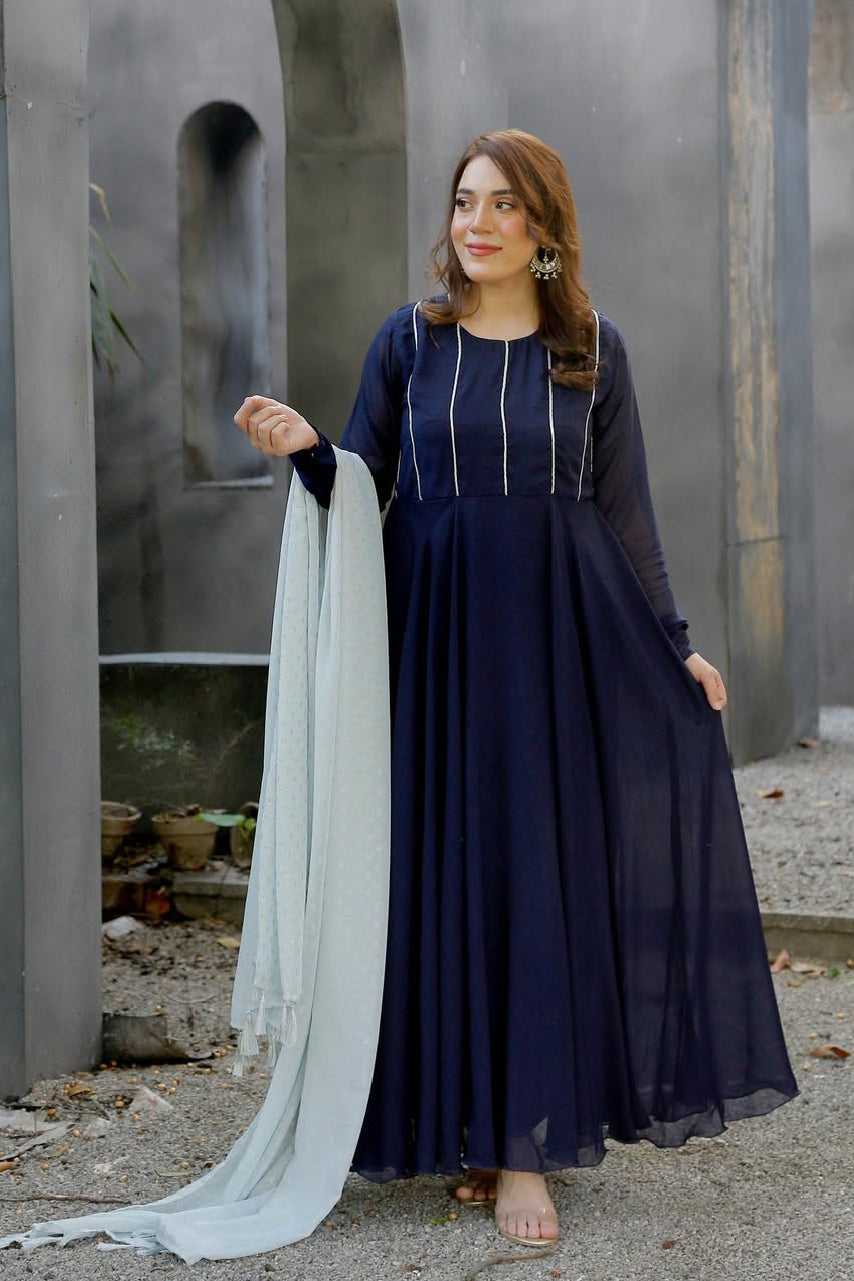 Blue Zari Floral Maxi