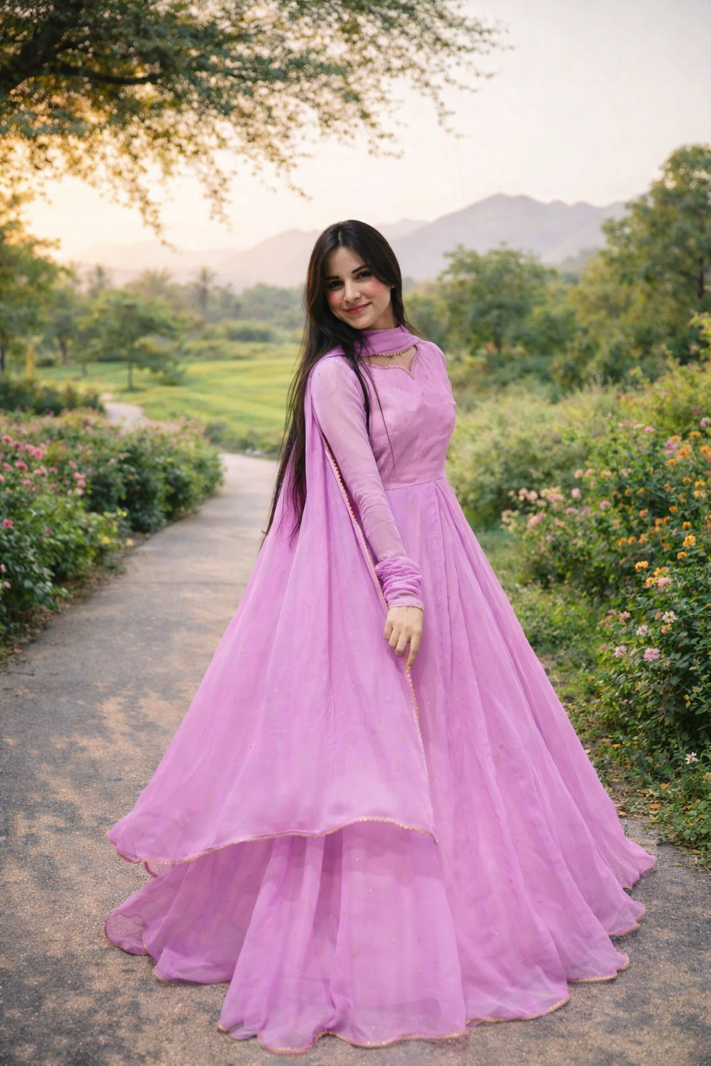 Pink Hand Embellished Work With Dupatta