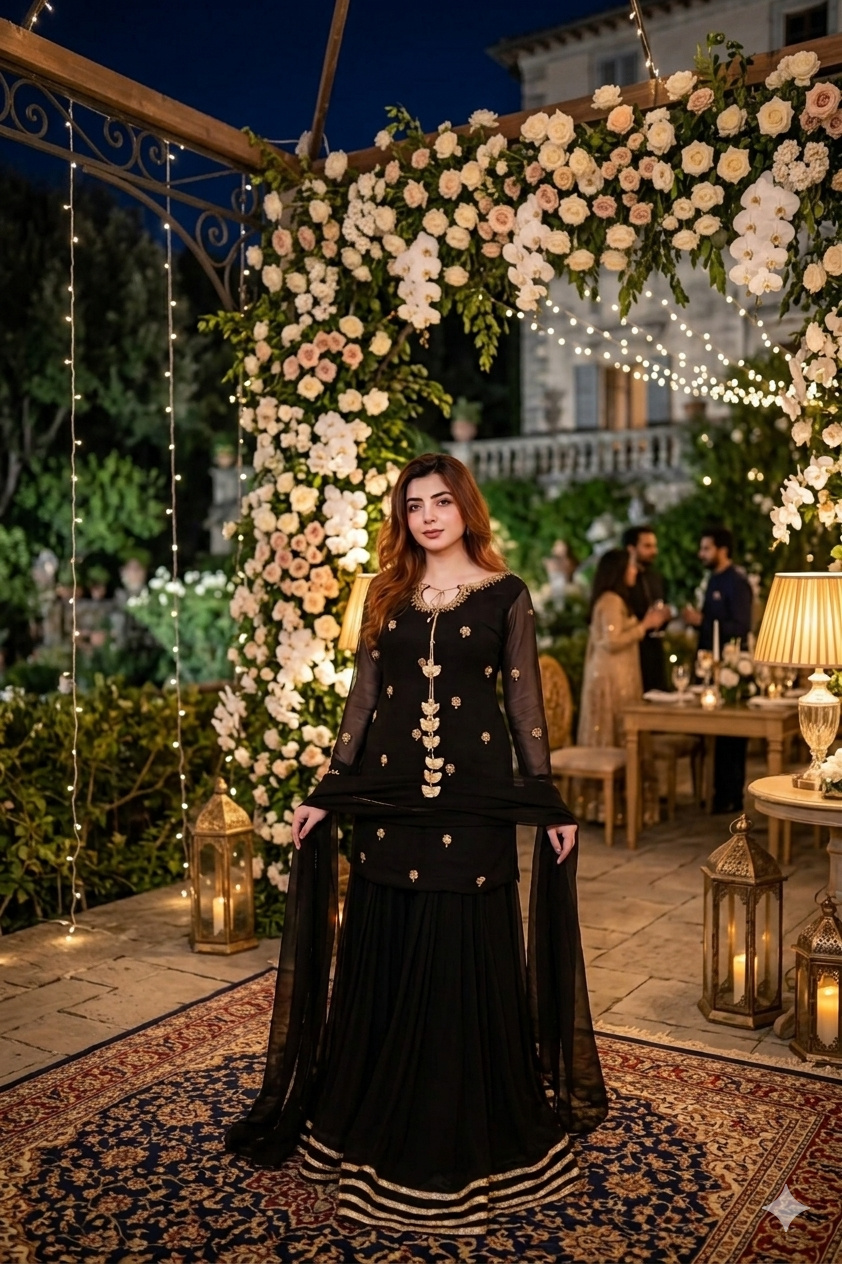 Black Kurta Hand Embellished Dress for Women