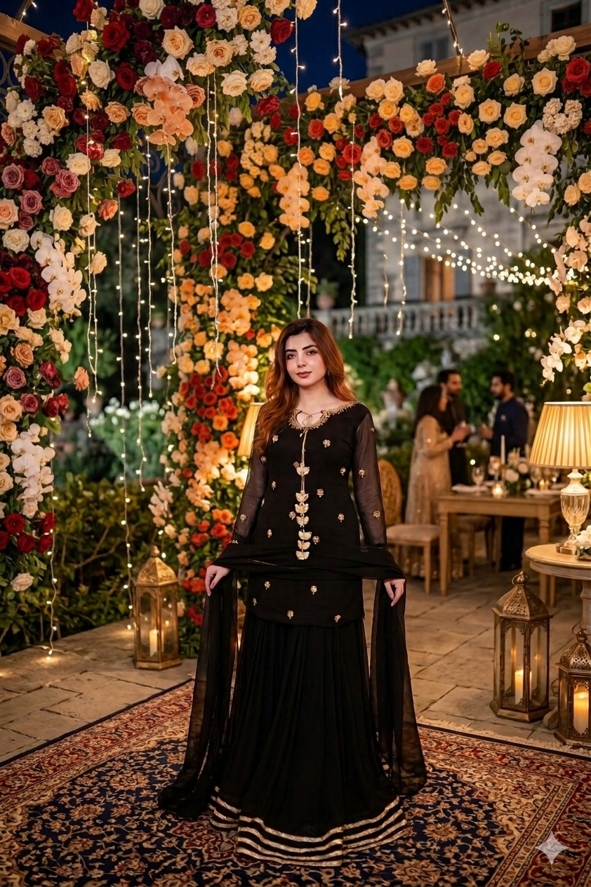 Black Kurta Hand Embellished Dress for Women