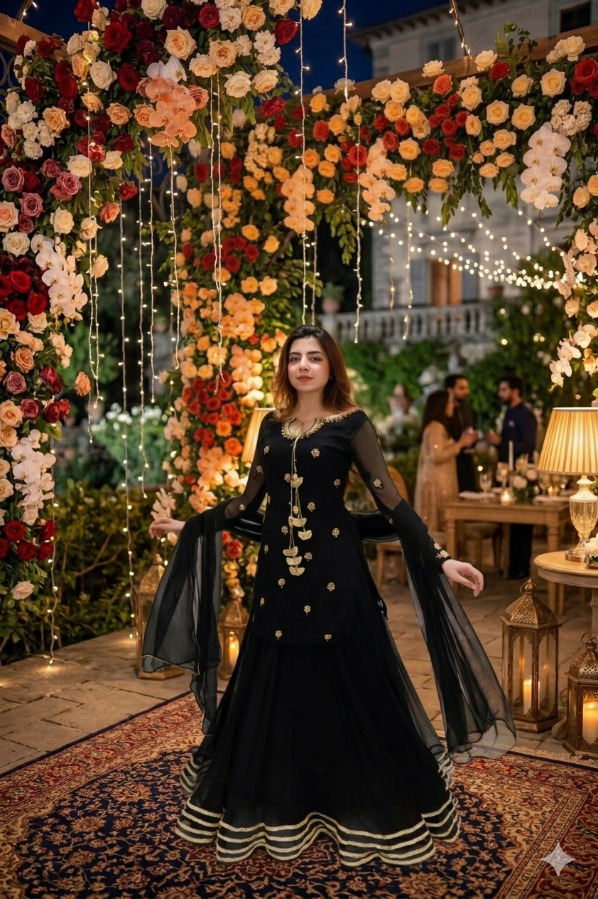 Black Kurta Hand Embellished Dress for Women