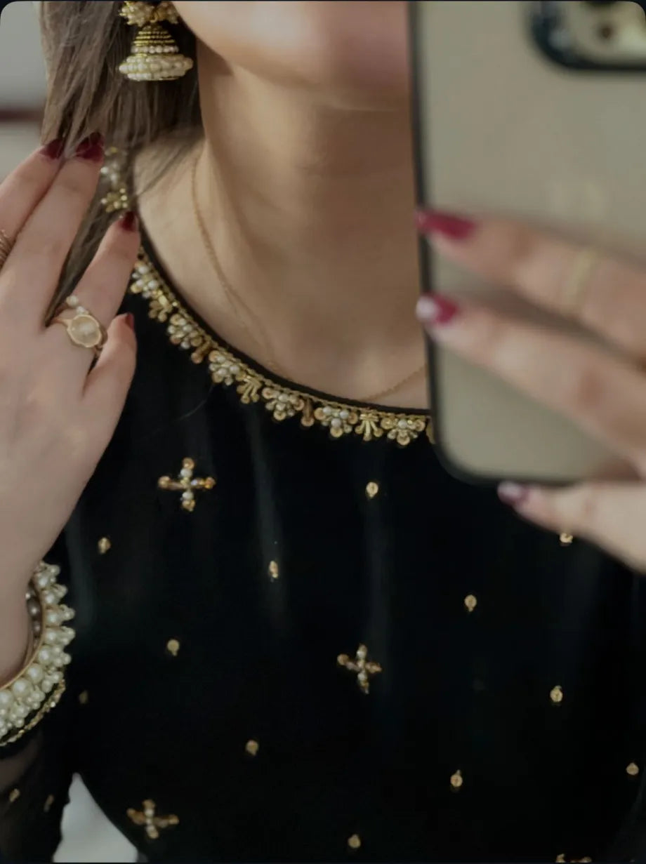 Black Handworked Chiffon Maxi with Dupatta