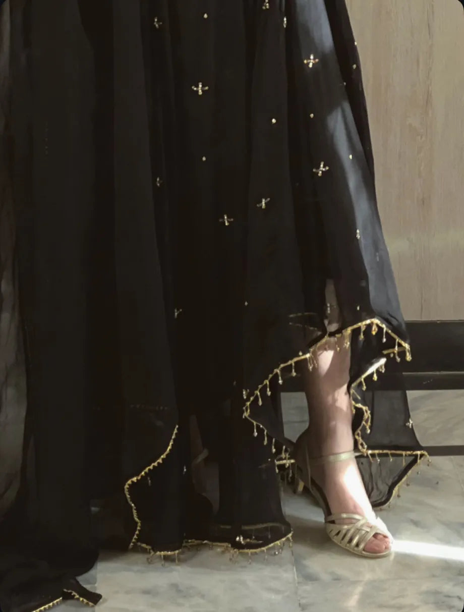 Black Handworked Chiffon Maxi with Dupatta