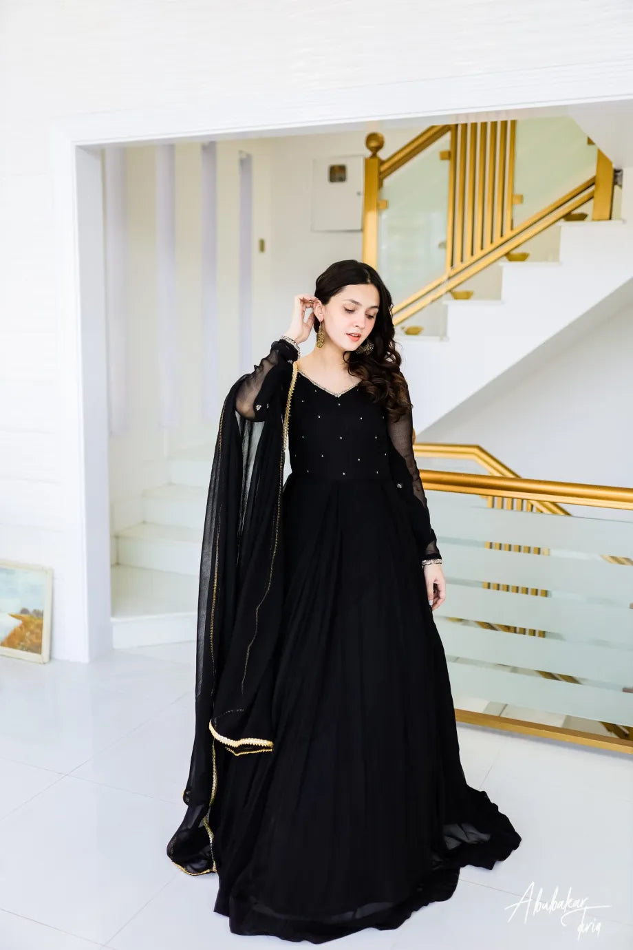 Black Necky Hand Embellished Work With Dupatta