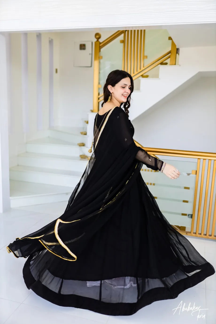 Black Necky Hand Embellished Work With Dupatta