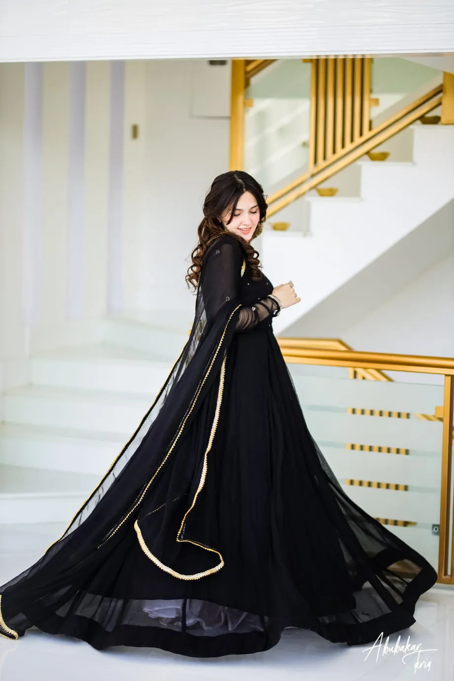 Black Necky Hand Embellished Work With Dupatta