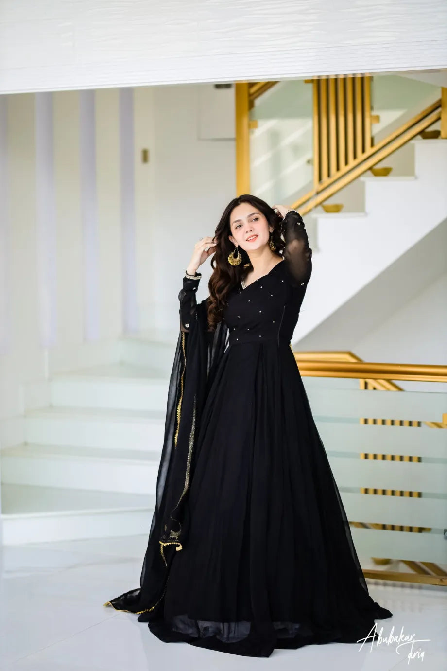 Black Necky Hand Embellished Work With Dupatta