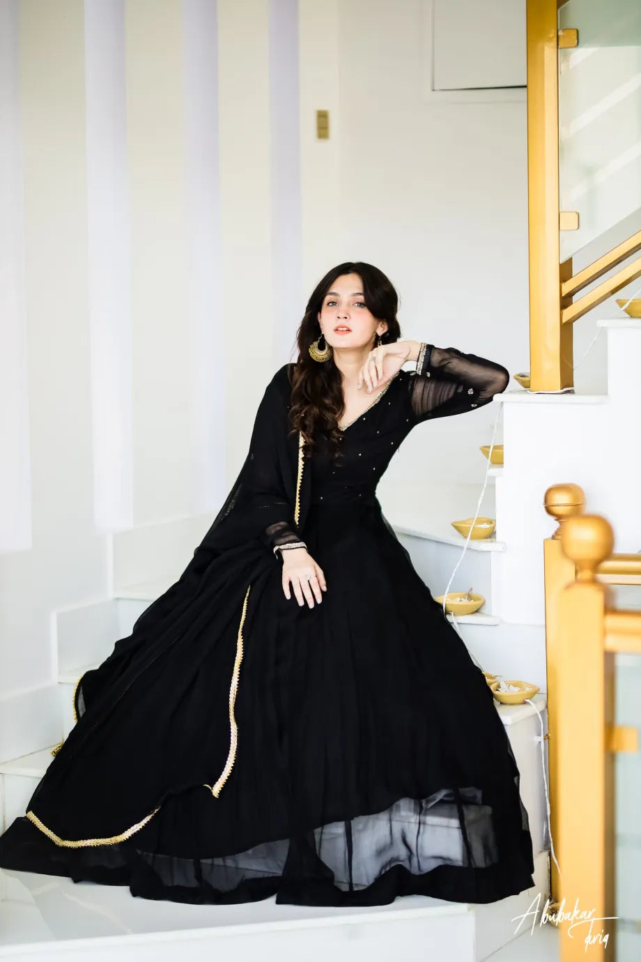 Black Necky Hand Embellished Work With Dupatta