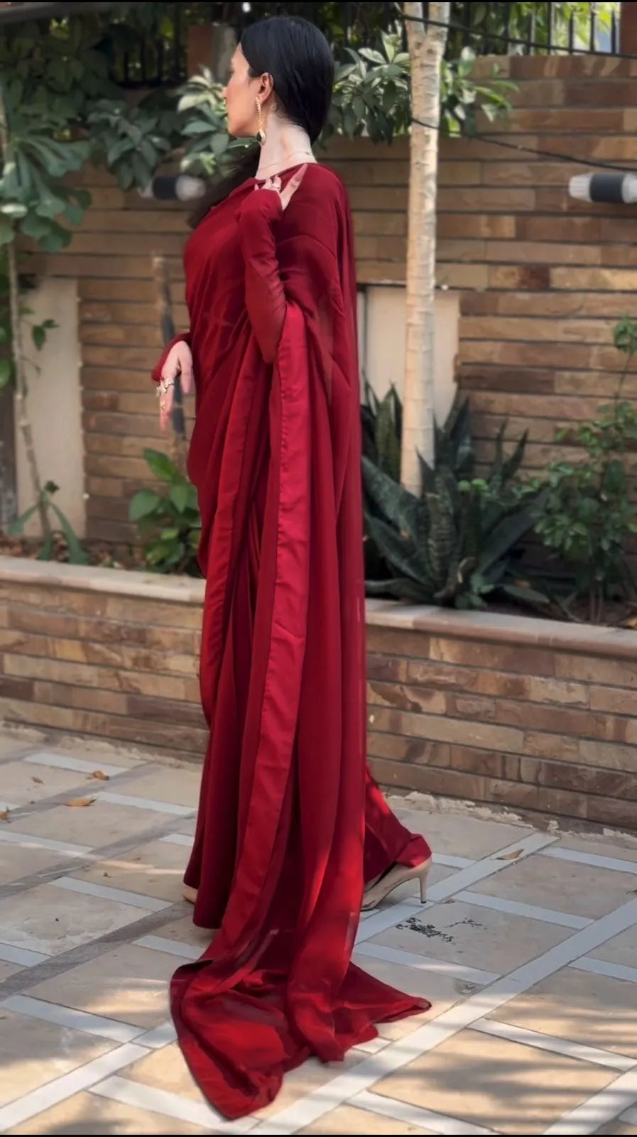 MEHROON CHIFFON SAREE