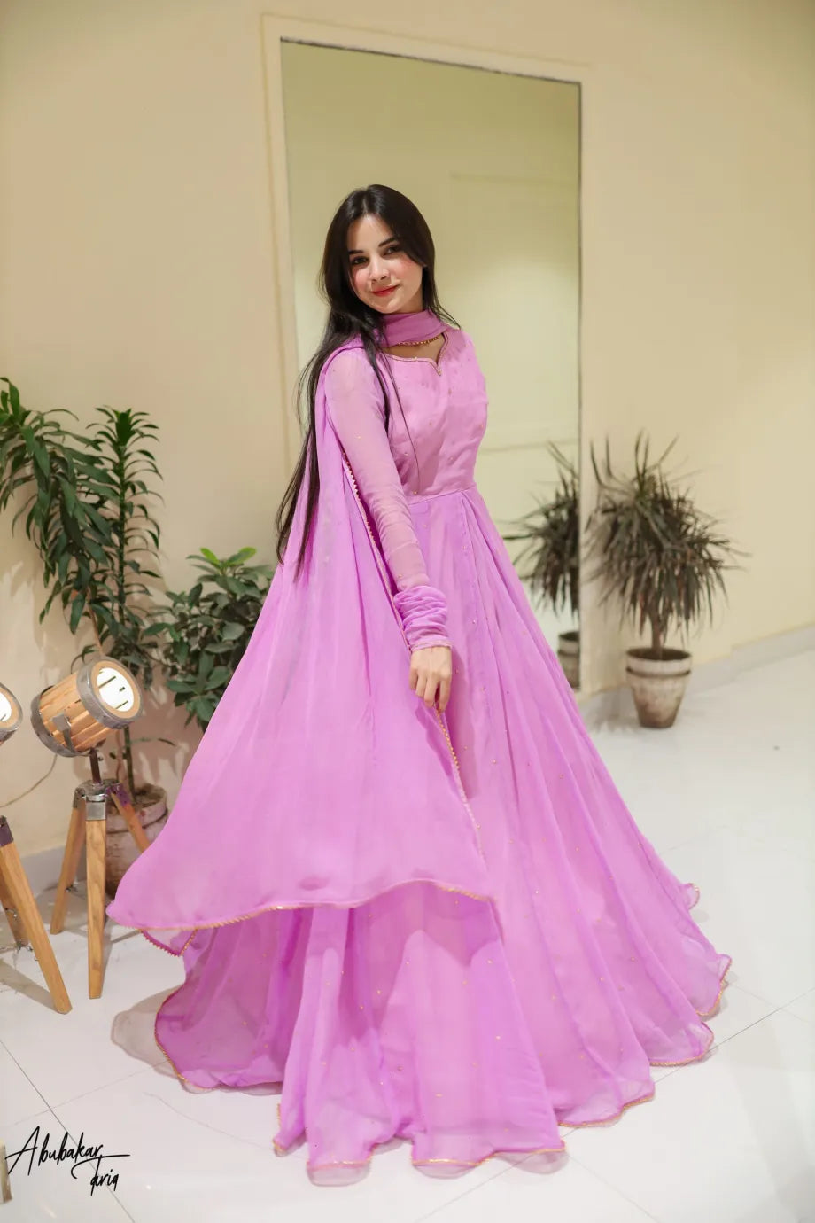 Pink Hand Embellished Work With Dupatta