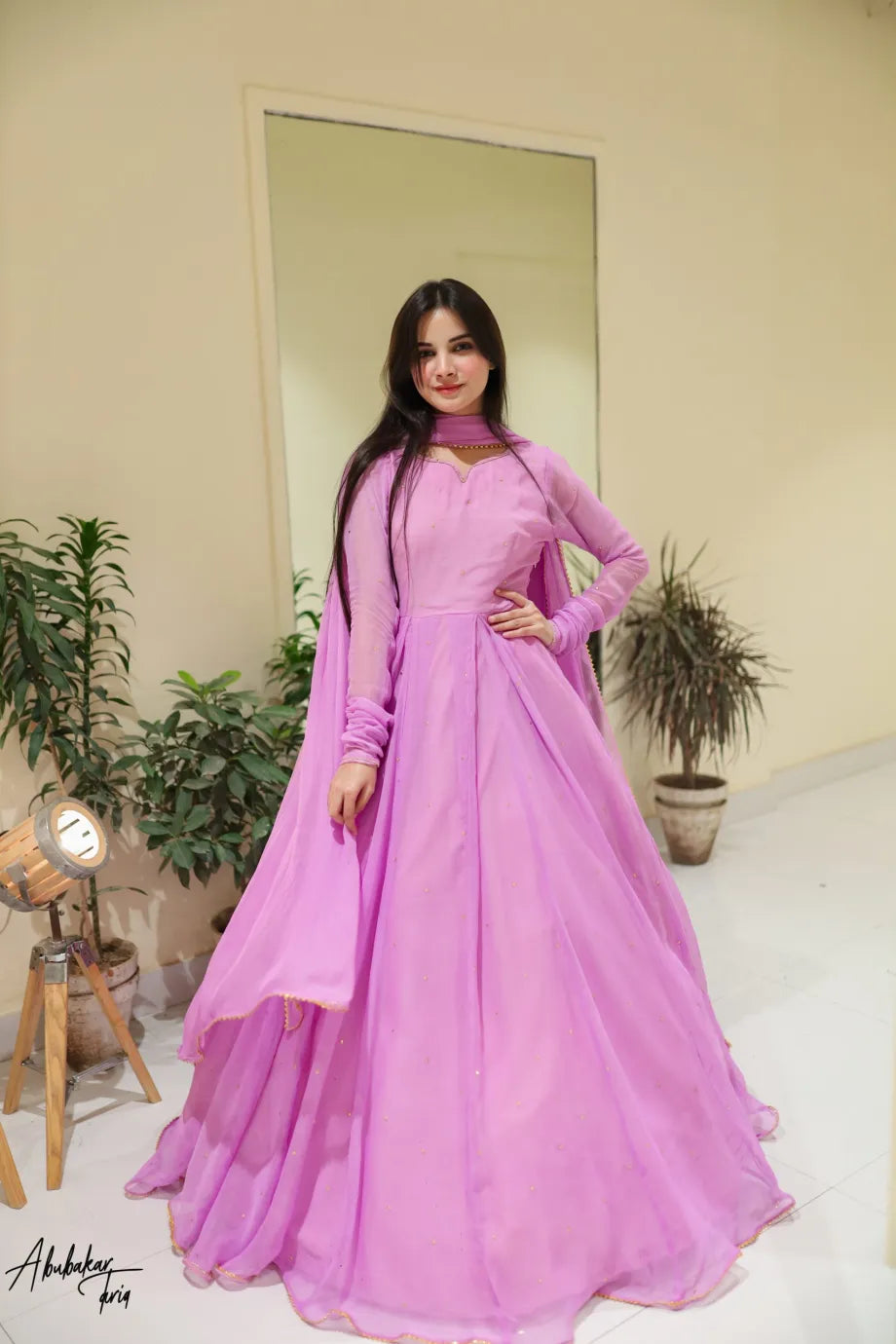 Pink Hand Embellished Work With Dupatta