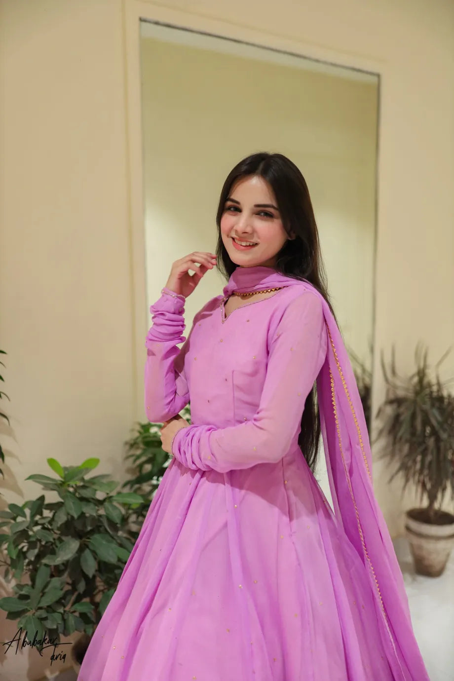 Pink Hand Embellished Work With Dupatta