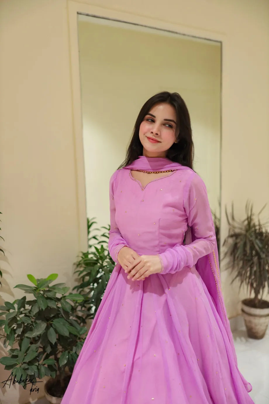 Pink Hand Embellished Work With Dupatta