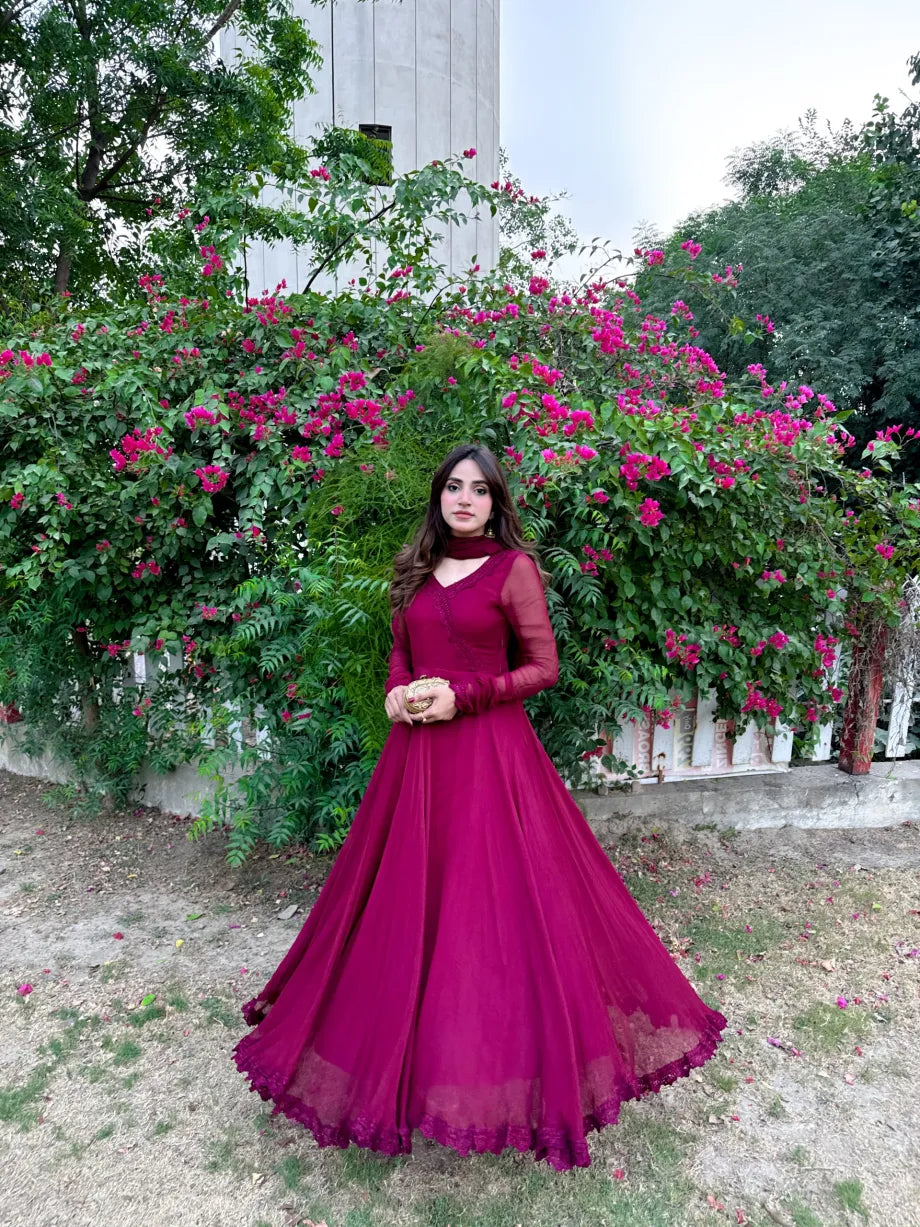 Mehroon Sea Floral Maxi