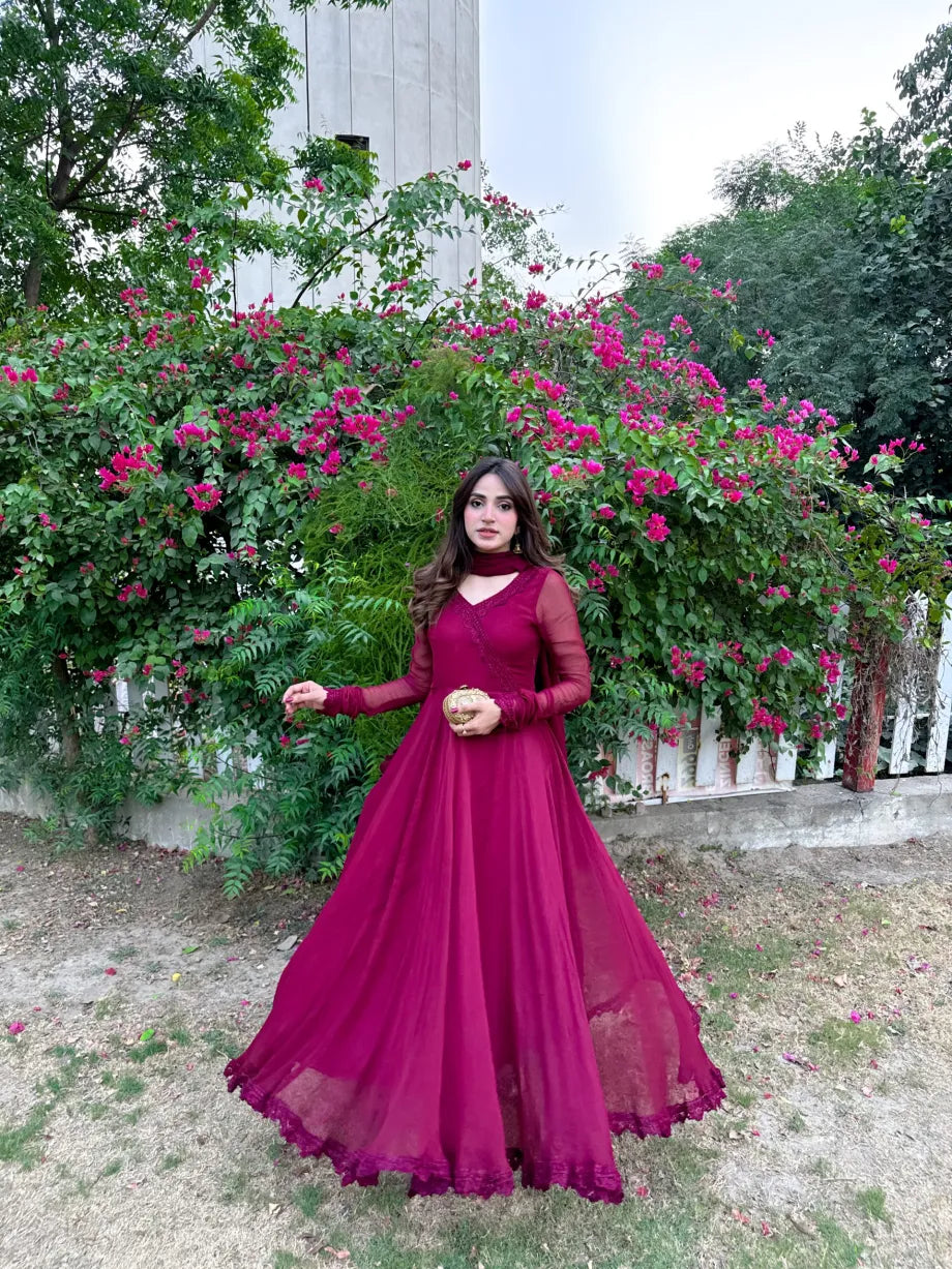 Mehroon Sea Floral Maxi