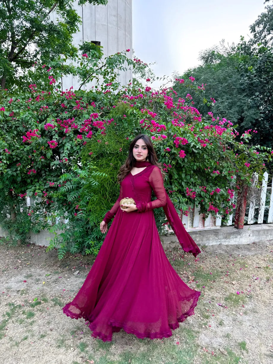 Mehroon Sea Floral Maxi