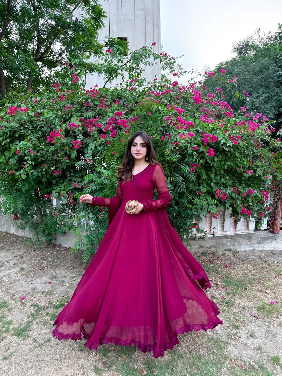 Mehroon Sea Floral Maxi