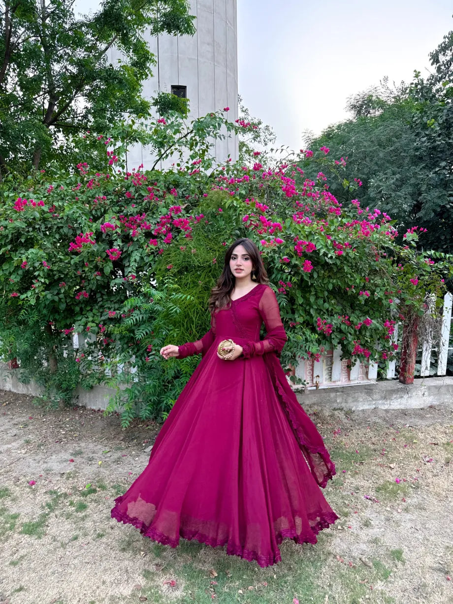 Mehroon Sea Floral Maxi