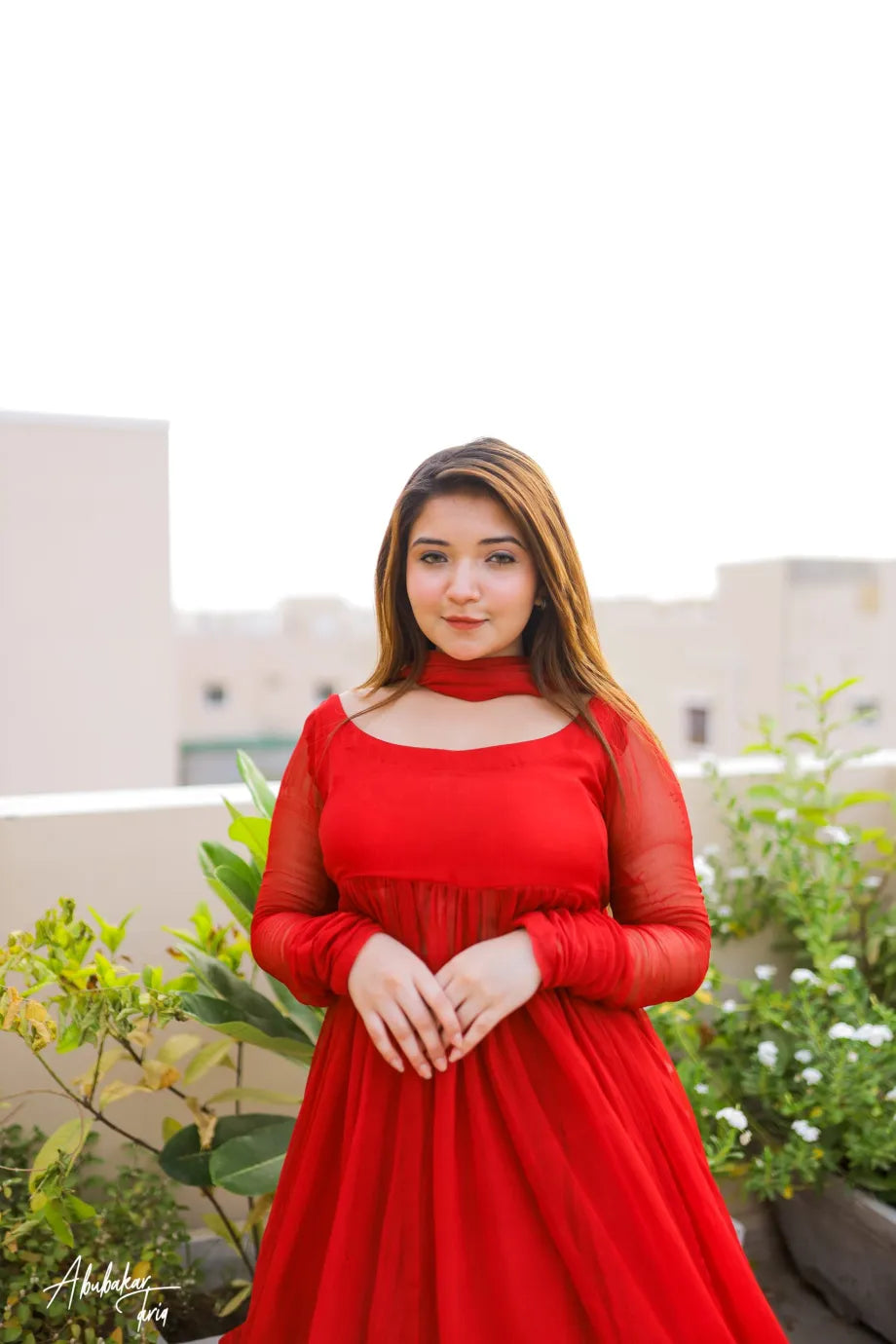 Red Queen Three Pcs Dress Shirt , Lehenga & Dupatta Set