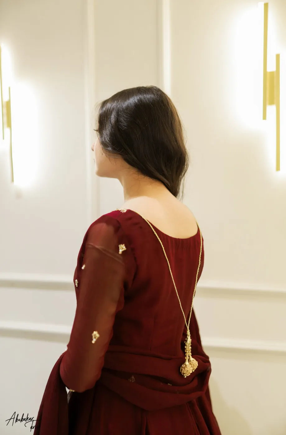 Zarqa Maroon Hand Emb Anarkali Dress