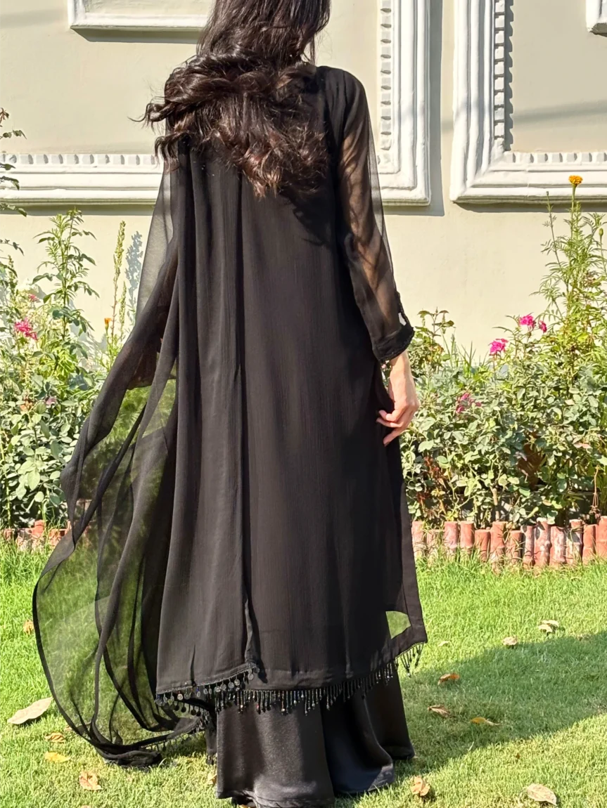 Black Long Shirt 3pcs Stiched Dress For Women