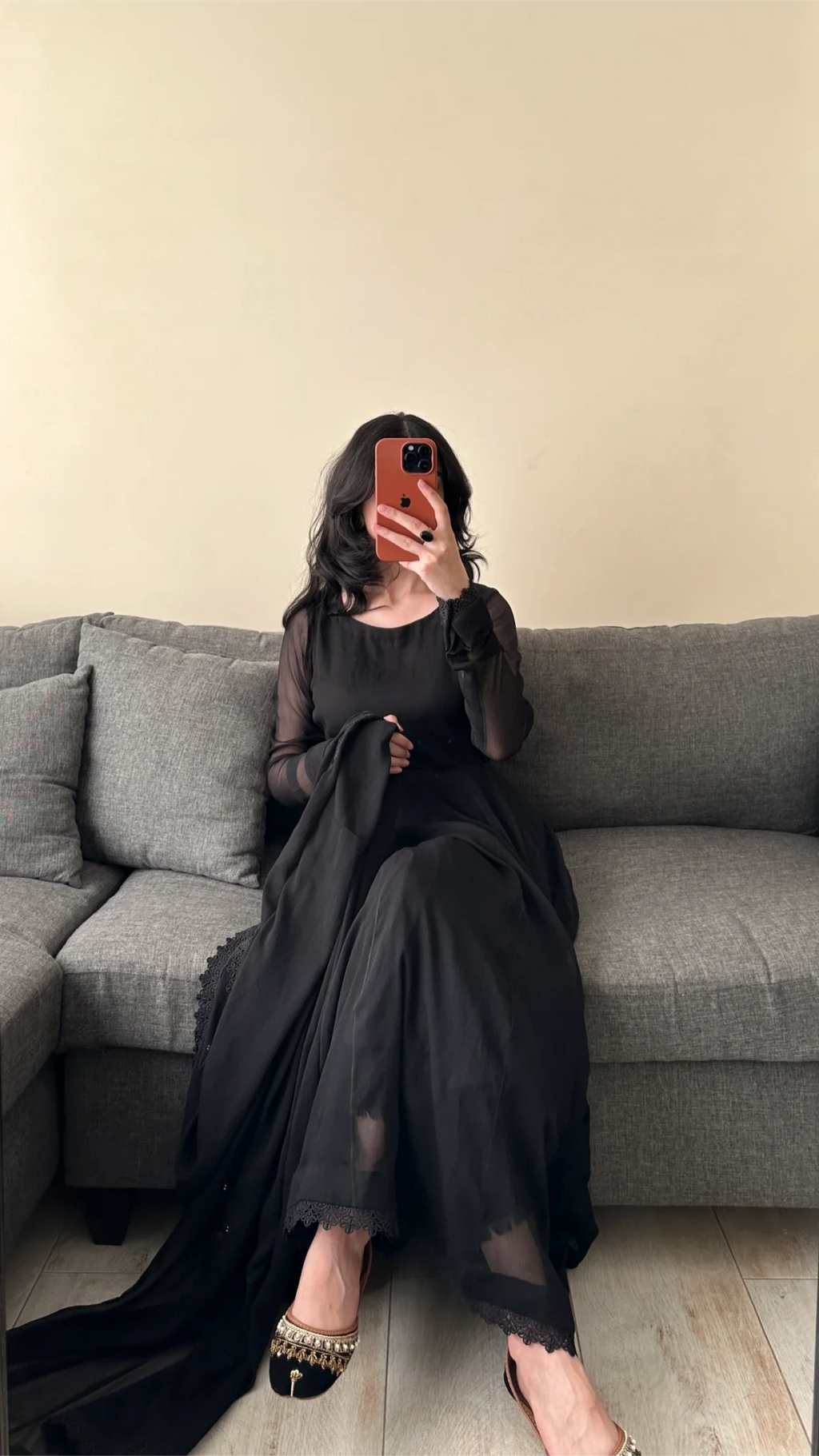 Plain Lace Black chiffon maxi dress for women