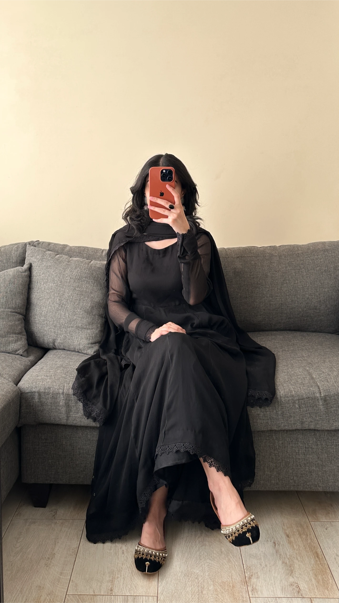 Plain Lace Black chiffon maxi dress for women