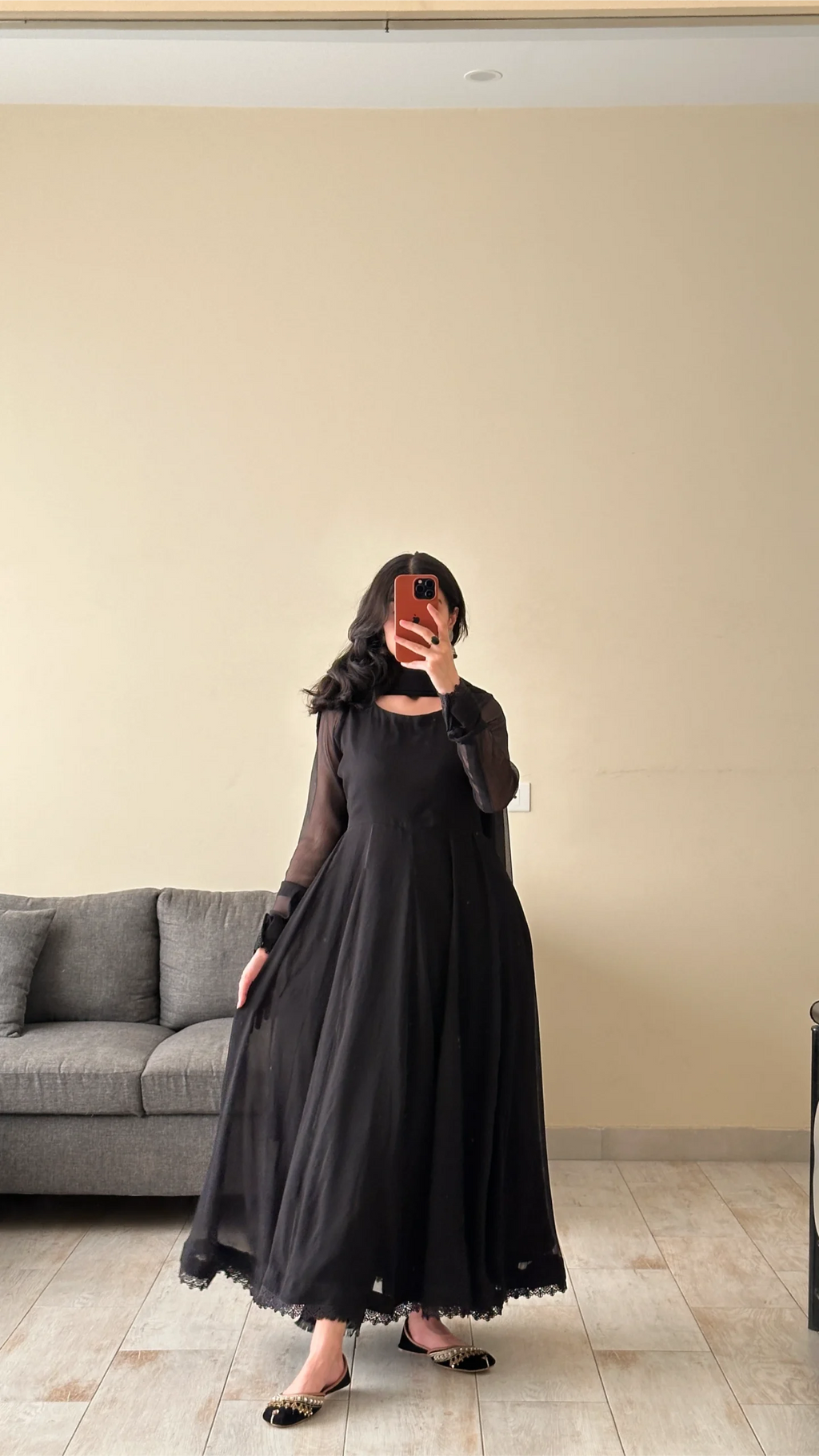 Plain Lace Black chiffon maxi dress for women