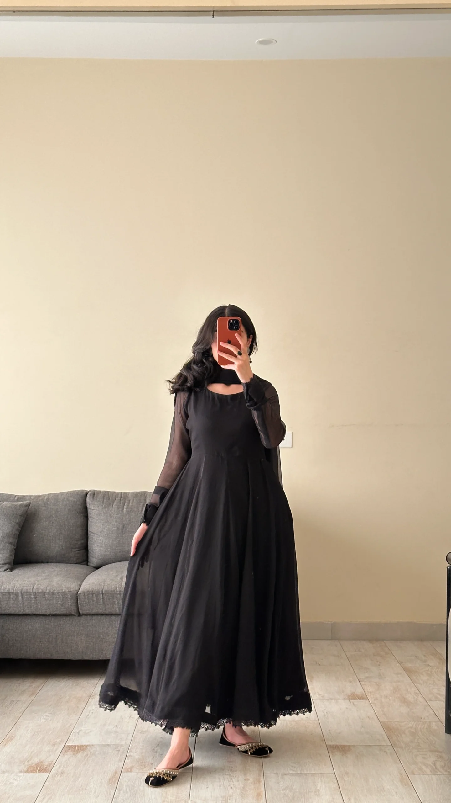 Plain Lace Black chiffon maxi dress for women