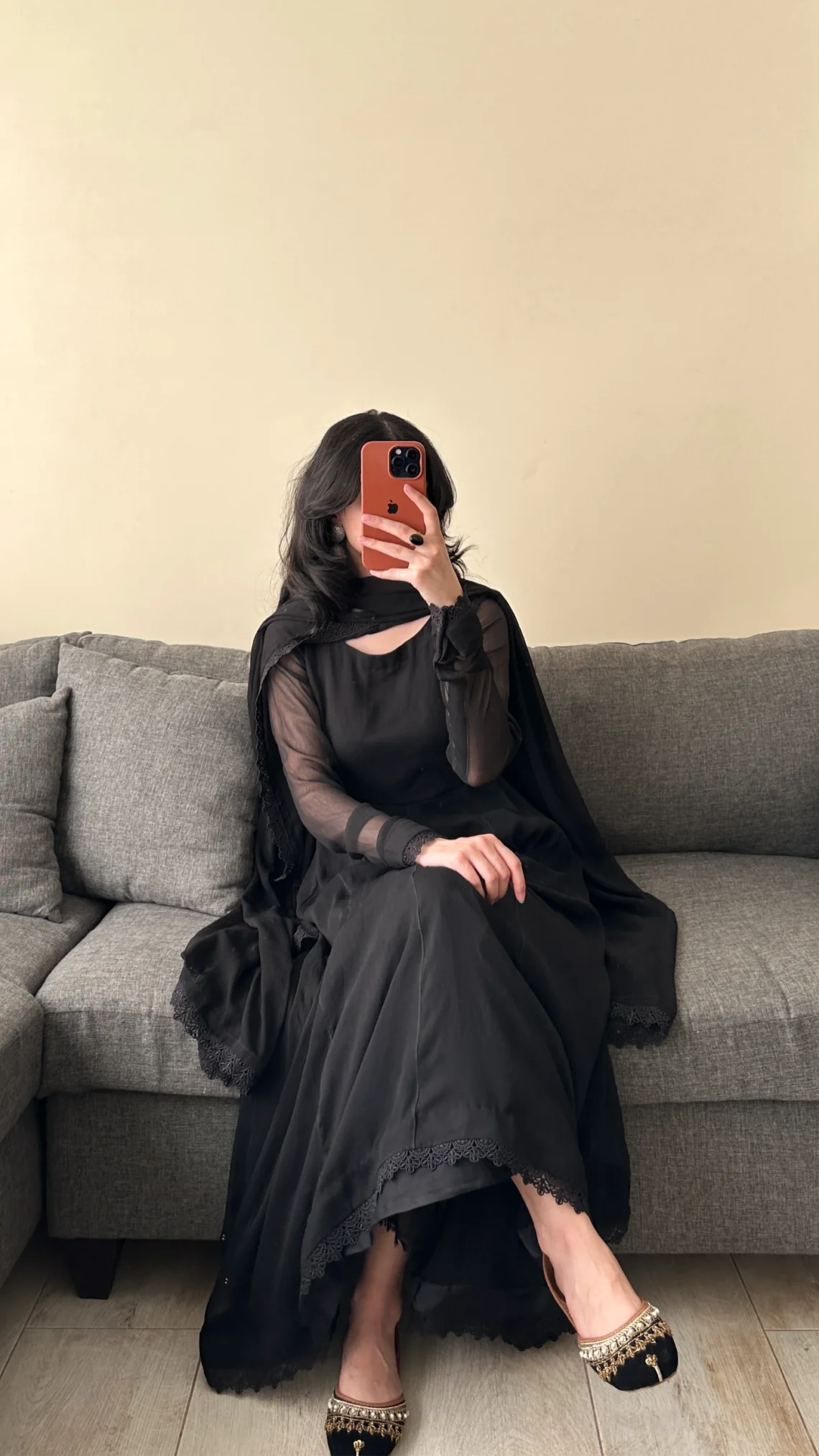 Plain Lace Black chiffon maxi dress for women